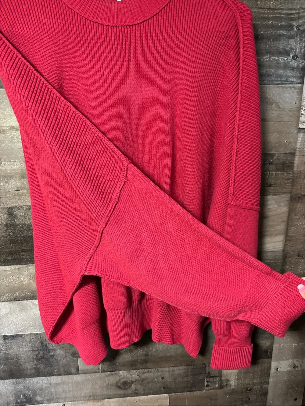 Free People Burgandy Crew Neck Oversized Sweater Small